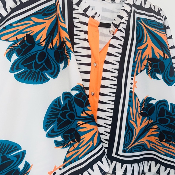 Two piece flower/ Aztec print set white black orange and teal - Picture 8 of 9